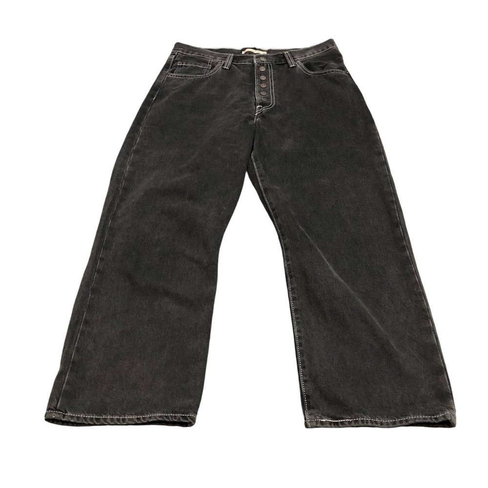 Levi's Ribcage Straight Ankle Jeans Womens 32 Black High Rise Snap Buttons
